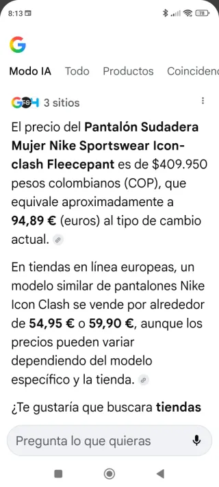 Pantalón Nike Mujer Negro. Precio en tienda 60a70E