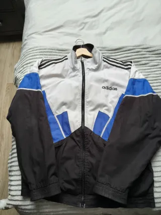Sudadera con cremallera Adidas Retro Blanca y Azul