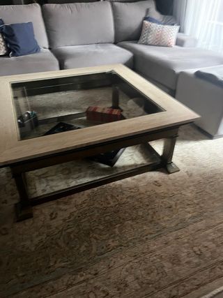 Mesa de centro mármol, cristal y metal