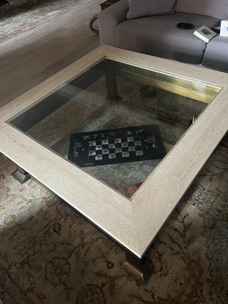 Mesa de centro mármol, cristal y metal