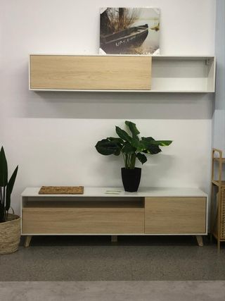 Mueble TV moderno madera y blanco - Oferta