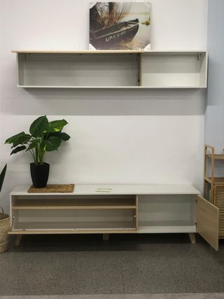 Mueble TV moderno madera y blanco - Oferta