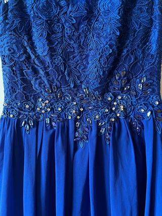 Vestido fiesta azul largo encaje