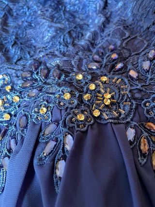 Vestido fiesta azul largo encaje