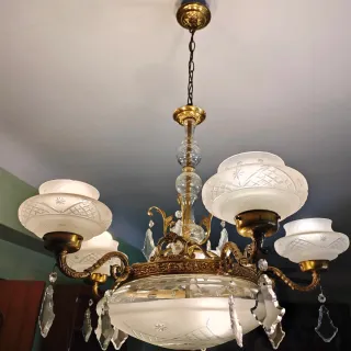 Lámpara de techo vintage cristal y metal