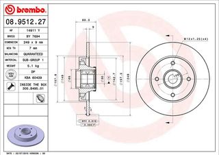 Brembo 08.9512.27 - Disco Freno con Cuscinetto Int