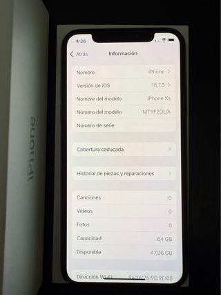 iPhone XS 64GB Argento. Batteria 85%. Fattura