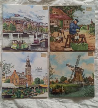 4 Piastrelle Olandesi Royal Schwab Dipinte a Mano