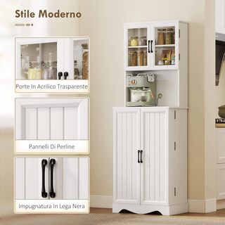 Credenza de Cocina Alta 180Cm, Mueble Despensa Con 8 Estantes En La Puerta, Orificio Para Cables, Puertas Acrílicas, Estantes Regulables, Mesa Para Microondas, Rústico, Para Comedor Sala De Estar,...