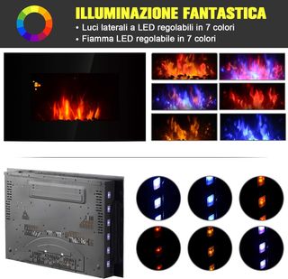 Chimenea Eléctrica de Pared 1000/2000W Efecto Llama 7 Colores y Luces LED Laterales, Chimenea Eléctrica con Temperatura Regulable, Mando a Distancia, Termostato, Temporizador, Protección contra So...