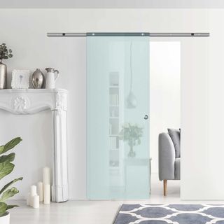 Puerta Corredera de Vidrio Esmerilado con Riel de Aluminio para Baño Cocina Estudio Vidrio 205Cm