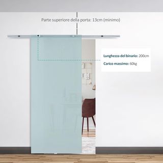 Puerta Corredera de Vidrio Esmerilado con Riel de Aluminio para Baño Cocina Estudio Vidrio 205Cm