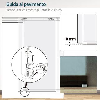 Puerta Corredera de Vidrio Esmerilado con Riel de Aluminio para Baño Cocina Estudio Vidrio 205Cm