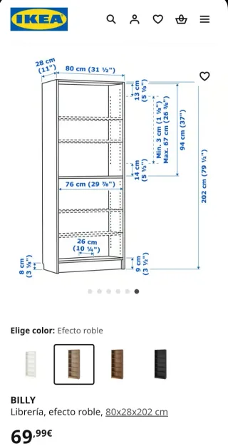 Librería Billy Roble 80cm