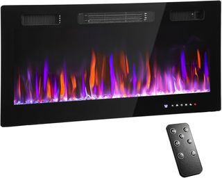 Chimenea Eléctrica De Pared Y Empotrada 3 en 1 900/1800W Con Calefacción Ultra Delgado 9.4Cm, 12 Colores Llama 3D Y Cristal, Chimenea Eléctrica Con Pantalla Táctil, Mando A Distancia, Temporizador...