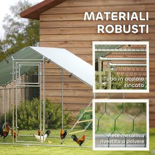 Gallinero para Gallinas de Exterior, 3X2X2 M 6 M² Recinto para 6-8 Gallinas en Acero Galvanizado, Jaula para Pollos con Techo Impermeable Anti-Uv Comedero Cerradura para Pequeños Animales Conejos ...