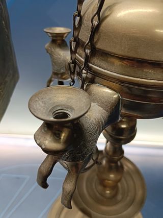 Antiguo velón, de bronce, 94x30x25 cm. Completo. CANDIL QUINQUE LAMPARA DE ACEITE