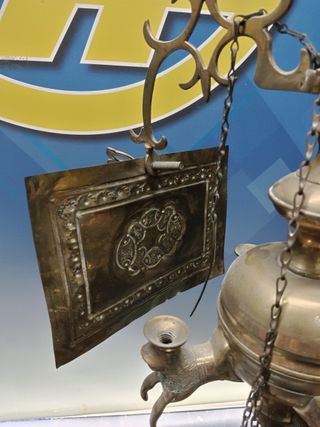 Antiguo velón, de bronce, 94x30x25 cm. Completo. CANDIL QUINQUE LAMPARA DE ACEITE