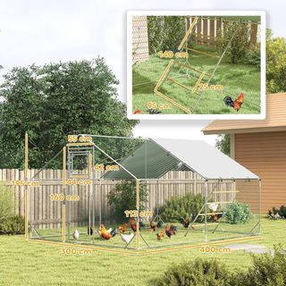 Gallinero para Gallinas de Exterior, 3X4X2M 12M² Recinto para 12-18 Gallinas en Acero Galvanizado, Jaula para Pollos con Techo Impermeable Anti-Uv Comedero Cerradura para Pequeños Animales Conejos...