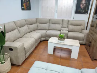 Sofá rinconera reclinable beige