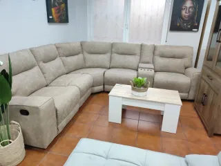Sofá rinconera reclinable beige