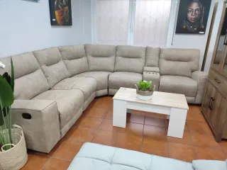 Sofá rinconera reclinable beige