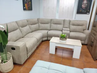 Sofá rinconera reclinable beige