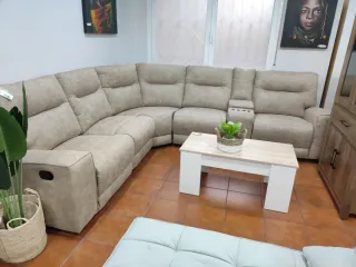 Sofá rinconera reclinable beige
