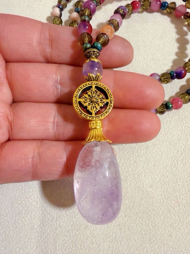 Collar amatista de piedra mineral cadena de cuarzo