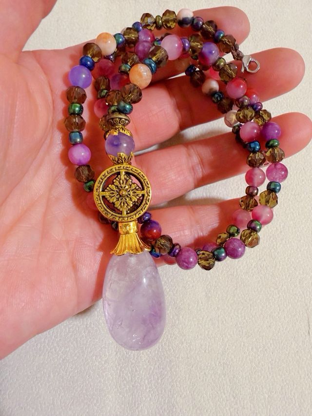 Collar amatista de piedra mineral cadena de cuarzo