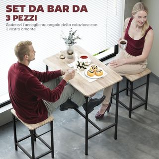 Conjunto de Mesa de Bar con 2 Taburetes Altos, Barra de Bar y Sillas de Cocina Ahorradoras de Espacio con Patas de Acero, Estilo Industrial, Mesa Alta con Taburetes para Casa, Comedor y Sala de Es...