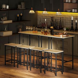 Conjunto de Mesa de Bar con 2 Taburetes Altos, Barra de Bar y Sillas de Cocina Ahorradoras de Espacio con Patas de Acero, Estilo Industrial, Mesa Alta con Taburetes para Casa, Comedor y Sala de Es...