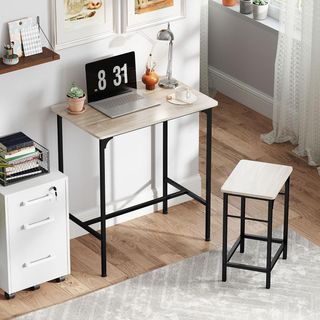 Conjunto de Mesa de Bar con 2 Taburetes Altos, Barra de Bar y Sillas de Cocina Ahorradoras de Espacio con Patas de Acero, Estilo Industrial, Mesa Alta con Taburetes para Casa, Comedor y Sala de Es...