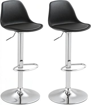 Conjunto de 2 Taburetes de Bar con Altura Ajustable, Taburetes de Cocina Altos en PU con Respaldo, Reposapiés y Asiento Suave, Estructura de Acero, Sillas de Bar Altas Giratorias a 360°, para Pení...