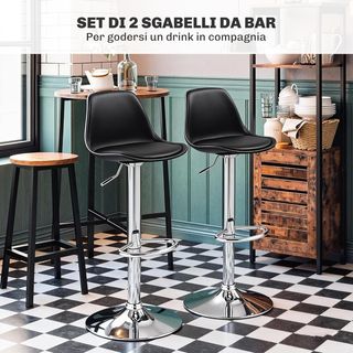 Conjunto de 2 Taburetes de Bar con Altura Ajustable, Taburetes de Cocina Altos en PU con Respaldo, Reposapiés y Asiento Suave, Estructura de Acero, Sillas de Bar Altas Giratorias a 360°, para Pení...