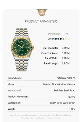 Reloj POEDAGAR Hombre Oro y Verde