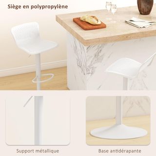 Conjunto de 2 Taburetes de Bar con Respaldo Ergonómico, Reposapiés, Taburetes Altos de Cocina Ajustables en Polipropileno con Asiento Giratorio y Base Antideslizante para Comedor, Isla de Cocina, ...