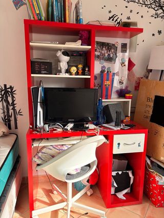 Escritorio juvenil rojo y blanco