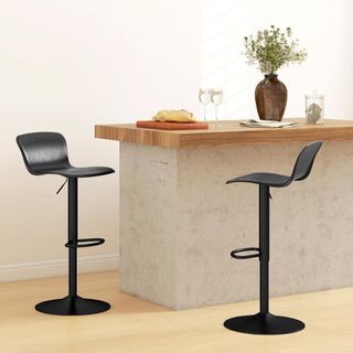Conjunto de 2 Taburetes de Bar con Respaldo Ergonómico, Reposapiés, Taburetes Altos de Cocina Ajustables en Polipropileno con Asiento Giratorio y Base Antideslizante para Comedor, Isla de Cocina, ...