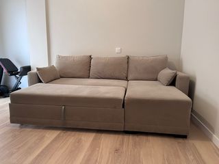 Sofá cama chaiselongue beige (3 plazas)