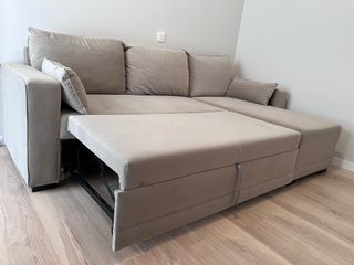 Sofá cama chaiselongue beige (3 plazas)