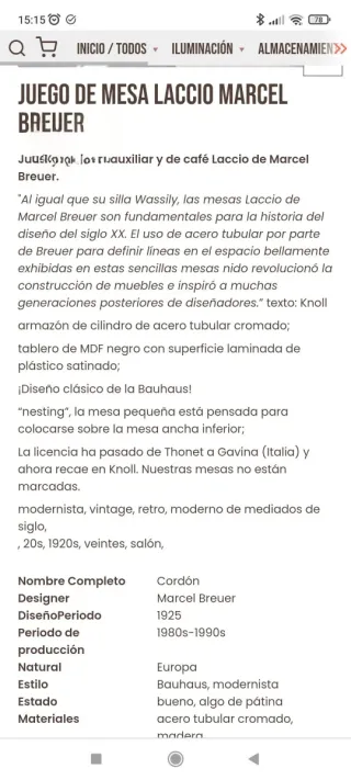 Juego Mesa Diseño Laccio Marcel Breuer