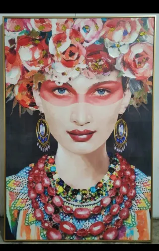 Cuadro Mujer Flores Multicolor