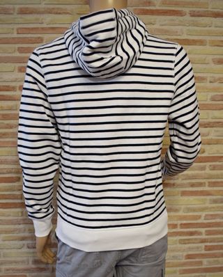 CHAQUETA DE FELPA CON CAPUCHA A RAYAS BLANCAS/AZUL