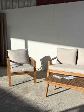 Conjunto Sofá y Sillones Exterior Madera