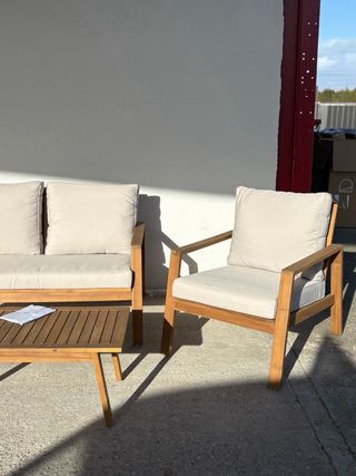 Conjunto Sofá y Sillones Exterior Madera