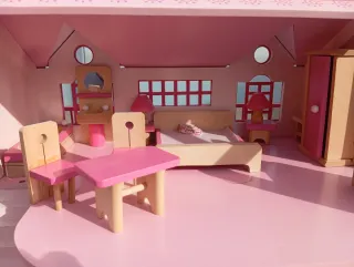 Casita de muñecas de madera rosa