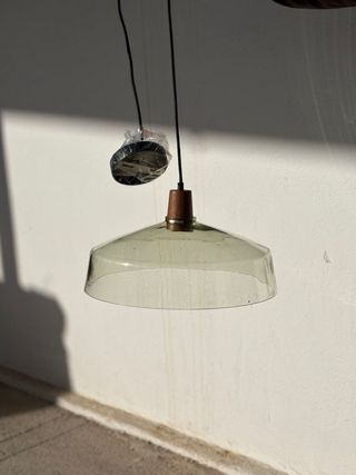 Lámpara colgante cristal y madera