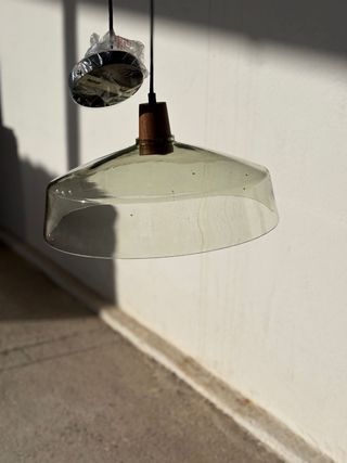 Lámpara colgante cristal y madera