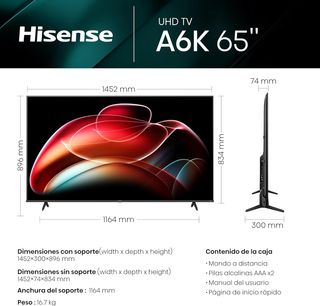 - Hisense TV 65A6K - UHD 4K, Smart TV de 65 Pulg